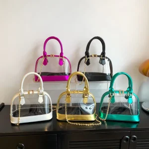 Lightweight Clear Chain Crossbody Bag Pvc Designer Shell Custom Tote Bag Ladies Summer Beach Bag