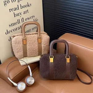 Lightweight Soft Fur Plush Handbag Portable Women’s Crossbody Single Strap PU Material Retro Texturized Frosted Trendy Bag