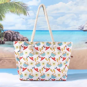 Lightweight Women’s Tote Bag Eco Friendly Summer Beach Bag Printing Design Zipper Portable Polyester