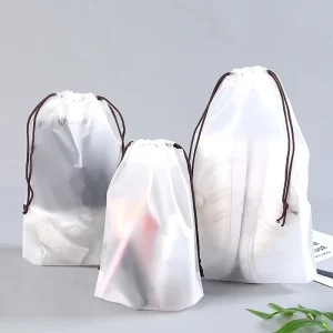 Low MOQ Custom Size Logo Storage Eco friendly Durable Frosted Plastic Biodegradable Clear Drawstring Bag