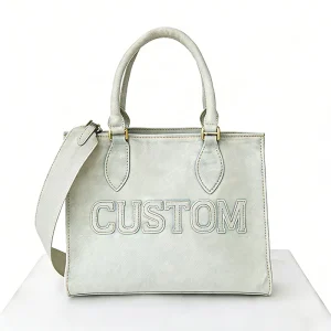Luxury Custom White Denim Purse Embroidery Logo Unisex Tote Bags Bucket Blue Denim Handbag Women Tote Bag Custom Purses