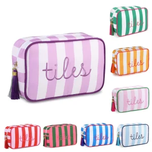 Luxury Eco Friendly Portable Striped Polyester Zipper Pouch with Embroidery Tassel Multifunctional Mahjong Tiles Bag