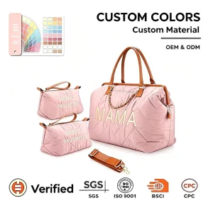Luxury Fabric Diaper Bag Tote with Large Capacity for Mommy