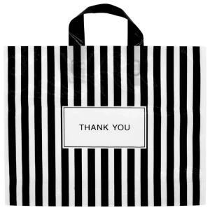 Luxury High Quality Customized Design logo Plastic Thank You Shopping Bag Recycle Clothes Package Black Carrying Bag with Handle