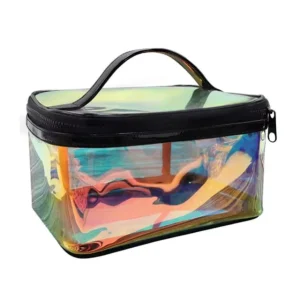 Luxury Iridescent Holographic Makeup Bag Clear Rainbow Cosmetic Organizer Custom Sublimation OEM Large Beauty Case