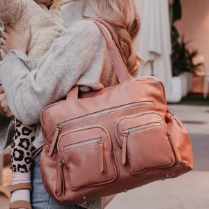 Luxury Large PU Leather Waterproof Portable Diaper Bag for Moms Babies
