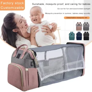 Luxury Multifunctional Folding Bed Bag Handbag Waterproof Mummy Bag Baby Nappy Backpack Nappy Bag With USB Port