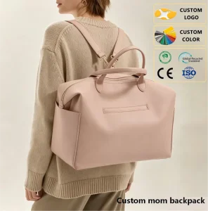Luxury PU Leather 3 In 1 Portable Tote Handbag Mummy Diaper Backpack Shoulder Stroller Straps Travel Daily Nappy Mommy Tote Oem