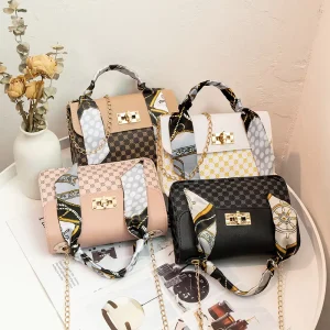 Luxury Simple Fashion Handbag Printed Small Square Silk Scarf Chain Cross Border Trend Crossbody Bag Hasps