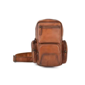 Luxury Vintage Brown Crazy Horse Genuine Leather Travel Crossbody Bag Leather Chest Messenger Shoulder Waist Bag for Men
