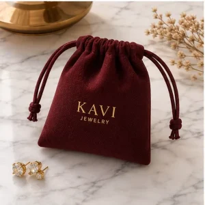 Luxury Wine Red Velvet Jewelry Drawstring Pouch Custom Logo Wedding Jewelry Gift Pouches Bulk