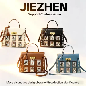 Luxury Women’s Handbag High-End PU Leather Cute Cat Embroidery Shoulder Crossbody Bag Casual Style Customizable