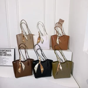 Lychee pattern High Quality PU Leather Bucket Bag for Women Fashion Handbag Zipper Large Capacity Shoulder Bags