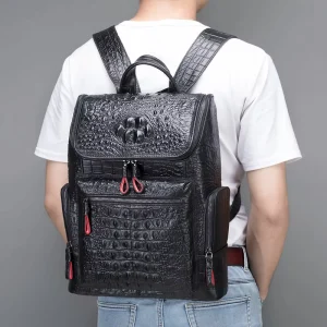 MARRANT Crocodile Pattern Genuine Leather Men Backpack 15.6 Inch Laptop Bag Travel Backpack Leather Men Backpack