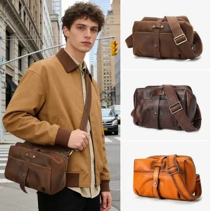 MARRANT Vintage Men Leather Crossbody Shoulder Bag Leather Side Bag Genuine Leather Messenger Bag for Men