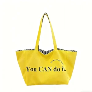 MOQ 200 PCS New Style Striped Canvas Tote Bag with Letter Print Large Capacity Casual Single Shoulder & Handheld for Outings