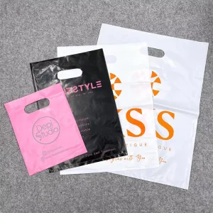 MOQ 50pcs Custom Logo Design Printed LDPE Die Cut Handle Plastic Bag Various Colors Shopping Bag with Private Logo