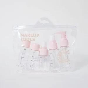Makeup Tools Travel Friendly Bottle Kit 7 Pieces Pink Bottle Cap Environment Friendly PVC Bag Travel Bottle Set