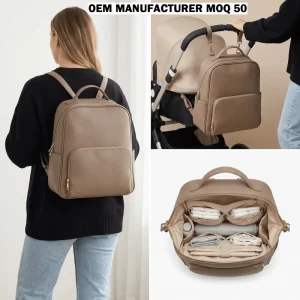 Manufacture OEM Premium Top-Grade Quality PU Leather Mommy Diaper Bag Backpack Portable Waterproof Maternity Bag for Mommy