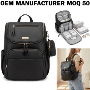 Manufacture OEM Premium Vegan Leather Mommy Backpack Custom Waterproof Nappy Maternity Bag Backpack for Mom and Dad