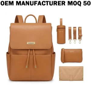 Manufacture OEM Stylish Functional Custom Logo Vegan Leather Travel Changing Nappy Mom Backpack Baby Diaper Bags for Baby Girls