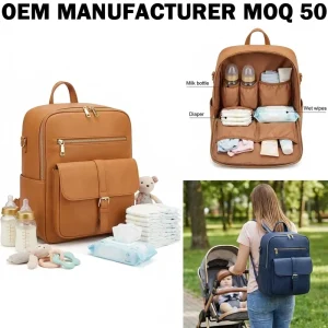 Manufacturer Custom Durable Vegan PU Leather Multifunction Big Capacity Hospital Baby Diaper Bag Backpack for Mom and Dad