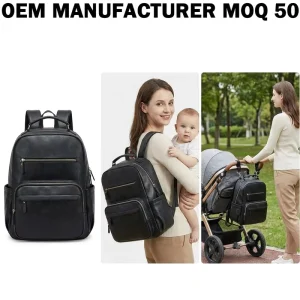Manufacturer Custom Large Capacity PU Mommy Bag Trendy Design Vegan Leather Diaper Backpack with Insulated Bottle Pockets