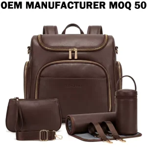 Manufacturer Custom Multi Function Large Capacity PU Maternity Changing Mommy Nappy Diaper Bag Backpack with Changing Pad
