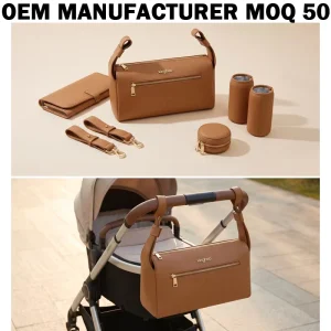 Manufacturer Custom Vegan Leather Stylish Nappy Changing Nappy Storage Organizer Baby Diaper Stroller Bag with Mat Pouch Straps