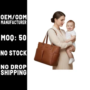 Manufacturer OEM Baby Large Capacity PU Leather Diaper Bag Multifunctional Maternity Nappy Bag with USB Charging Port