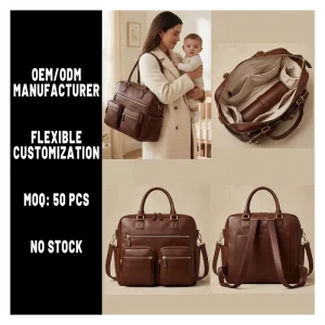Manufacturer OEM Leather Diaper Bag Vegan Leather Diaper Backpack Real Leather Cute Stylish Diaper Bag with Spacious Storage