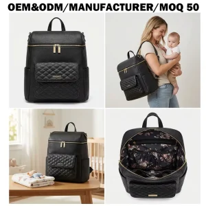 Manufacturer OEM Vegan Leather Diaper Bag Durable Fashionable Baby Nappy Bag with Private Label Service for Brand Owners