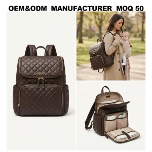 Manufacturer OEM Vegan Leather Diaper Bag Multi Pocket Mommy Bag Waterproof Nappy Bag for Travel Stylish Leather Diaper Backpack