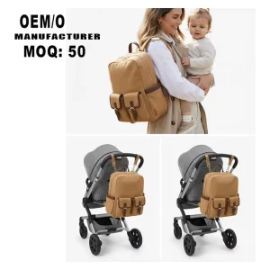 Manufacturer OEM Waterproof Canvas Brown Functional Storage Compact Maternity Travel Mama Diaper Bag Backpack