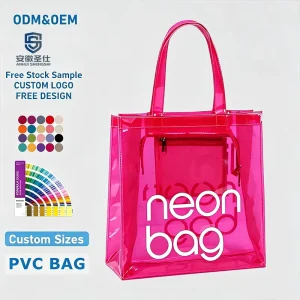 Manufacturer the Little Neon Custom Iridescent Jelly PVC Bags Women Waterproof Hologram Clear Beach Tote Bag