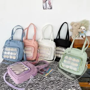 Match Japanese Transparent Totes for Women Trendy Ita Bag Candy Color High Capacity Nylon Crossbody Bags