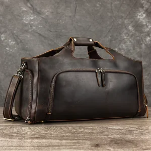 Men Crazy Horse Genuine Leather Weekend Overnight Duffle Bag Large Capacity Hand Luggage Bags Leather Travel Bag Men