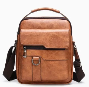 Men Fashion Large Capacity PU Leather Shoulder Bag Waterproof Wear-resistant Customize Shoulder Bag Business Gift
