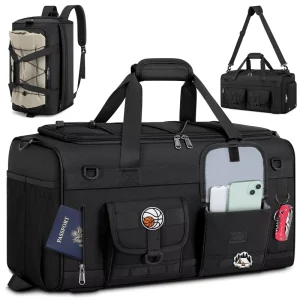 Men’s 45L Large Capacity Gym Sports Travel Bag Waterproof Tactical Backpack with Separate Shoe Compartment and Wet Dry Pocket