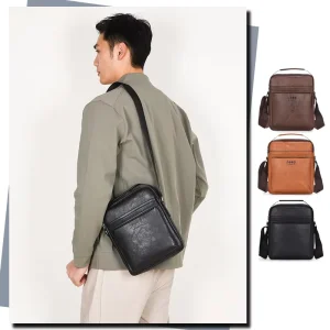 Men’s Business Messenger Bag Fashion Square Crossbody Bag Casual Luxury Small Phone Bag for Male with Waterproof Durable PU