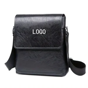 Men’s Fashionable Genuine Leather England Style Shoulder Sling Bag Custom Logo Printed Waterproof Zipper Messenger Polyester