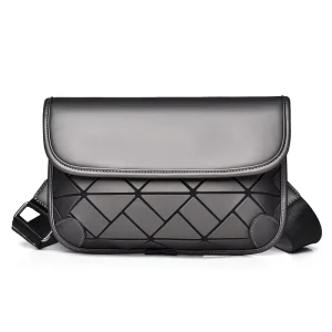 Men’s Fashionable PU Shoulder Sling Bag Rhombus Pattern Waterproof Laser Messenger Bag for Men