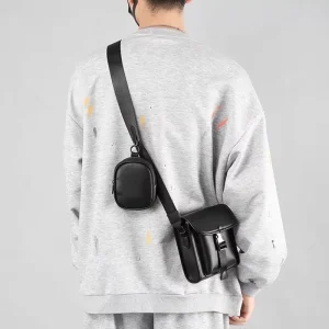Men’s Genuine Leather Crossbody Shoulder Luxury Bags Fashion Brand Business Man Messenger Fanny Pack with Removable Strap