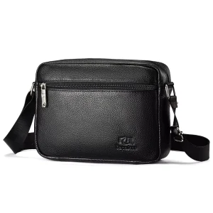 Men’s Genuine Leather Waterproof Crossbody Shoulder Bag Adjustable Strap Polyester High Quality Business Casual Messenger Bag