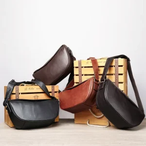 Men’s Large Capacity Genuine Leather Crossbody Satchel Bag Vintage Fashion Style Messenger Candy Pattern All Seasons