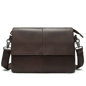 Men’s Leather Crossbody Bag with Long Strap and Wrist Short Handle Sling Bag for Daily Outfit