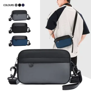 Men’s Messenger Style Sling Shoulder Bag Multifunctional Casual Plaid PU Polyester