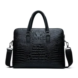Men’s Pu Leather Business Fashionable Crocodile Pattern Waterproof Large Capacity Handbag Briefcase Computer Gift