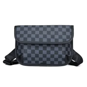 Men’s Retro Casual Messenger Shoulder Bag Fashionable Small Square Pattern PU Mobile Phone Bag