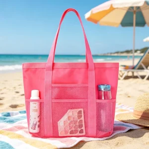Mesh Beach Bag Foldable Large Capacity Tote for Women Waterproof Polyester Mesh Pool Bag Portable Gym Travel Shopping Bag